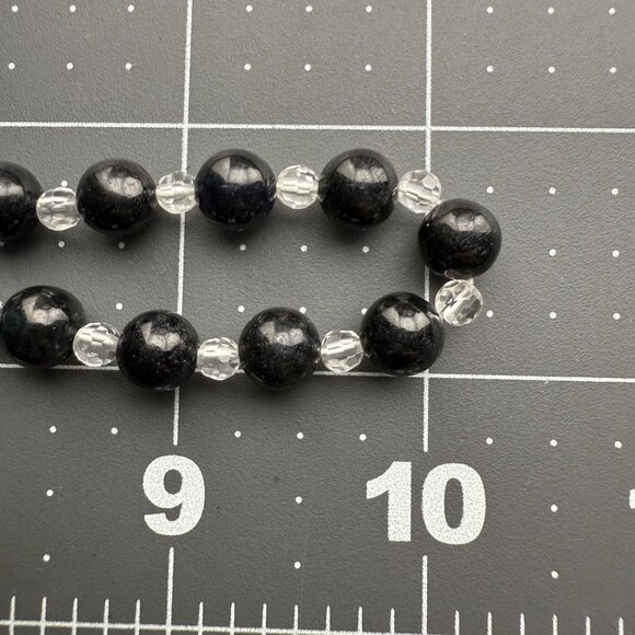 Black Gemstone & Clear Gemstone Sterling Silver Bead Necklace With Lobster Clasp - Picture 8 of 8